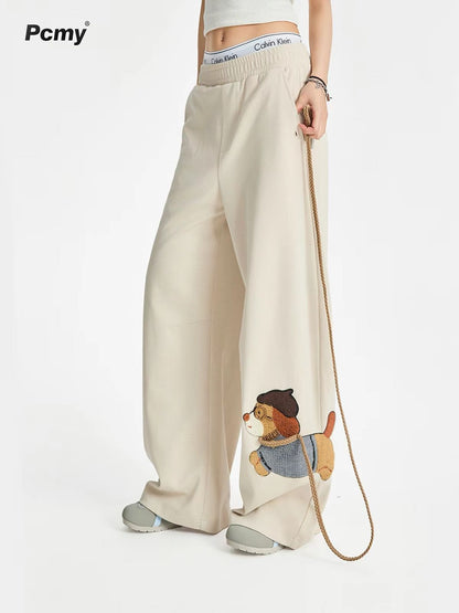 Tame Your Own Dog Wide-Leg Casual Pants with Cute Dog Print & Rope Detail SAM56