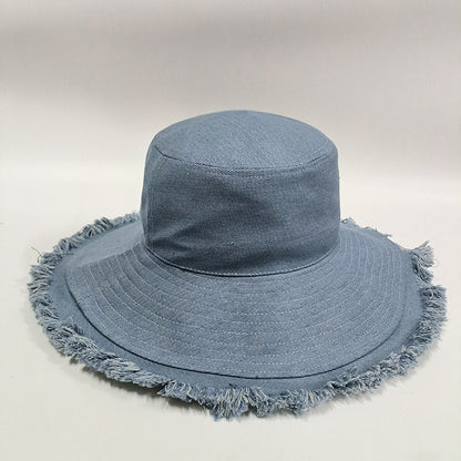 Women's Spring And Summer Retro Big Brim Solid Color Denim Hat SAM70