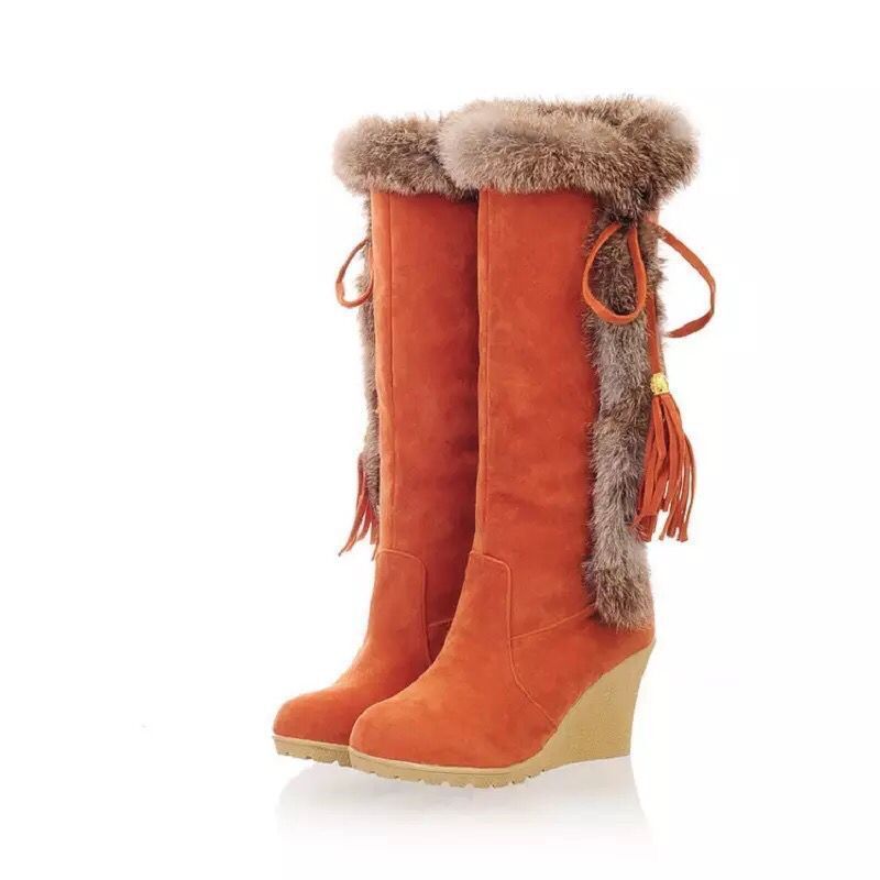 Autumn And Winter New Frosted Plus Size Wedge Boots Fur Integrated High-top For Women SAM96