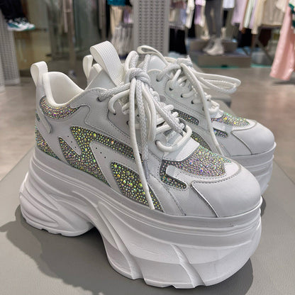 Super High Heels Women Sneakers Platforms Luxury Designer Bling Chunky Dad Sneakers SAM925