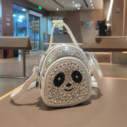 White rhinestone panda mini backpack