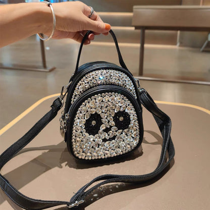 Black rhinestone panda mini backpack