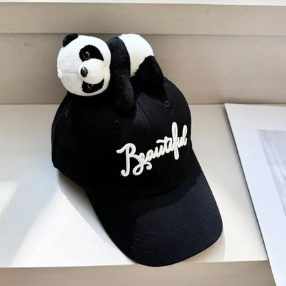 Black baseball cap with panda plush topper