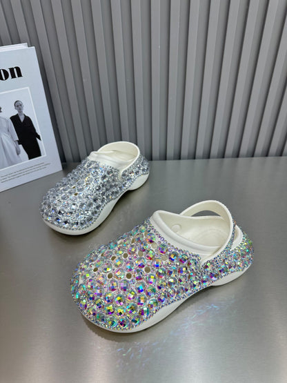 Luxury Crystal Rhinestone Embellished Platform Clogs Slip-On Sandals for Women