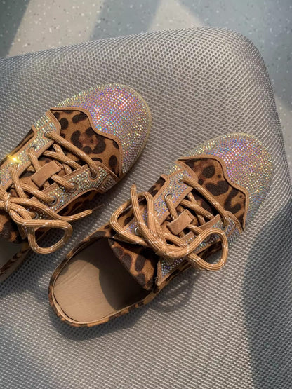 Leopard Rhinestone Slip-On Sneakers for Women