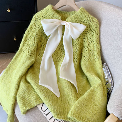 Women's French Style Tied Bow Long-sleeved Sweater SAM72