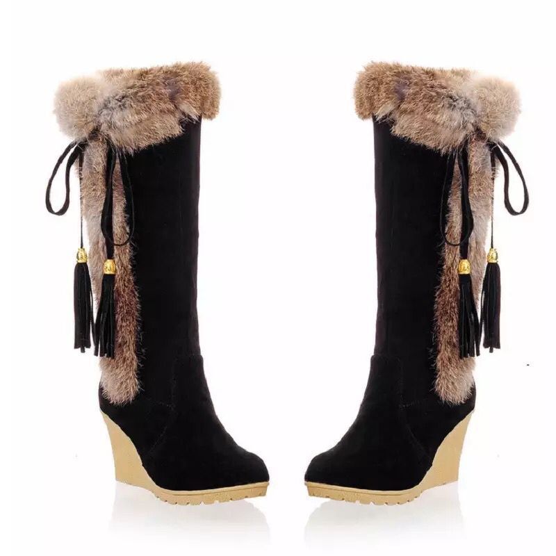 Autumn And Winter New Frosted Plus Size Wedge Boots Fur Integrated High-top For Women SAM96