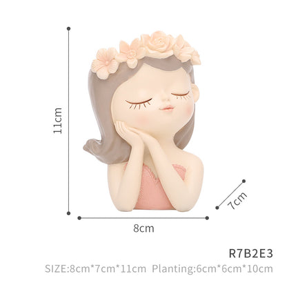 Cartoon Girl Desktop Succulents Potted Flower Pot