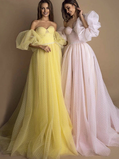 Evening Gown Tube Top Retro Lantern Sleeve Light Yarn SAM72