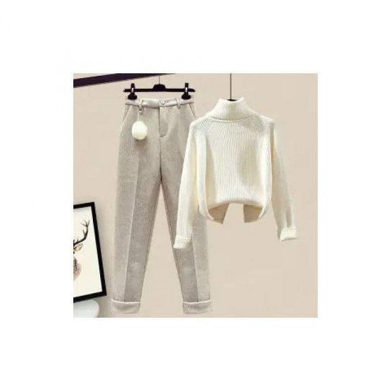 Women's Casual Sweater Haren Pants And Velvet Cotton Suit Set SAM73