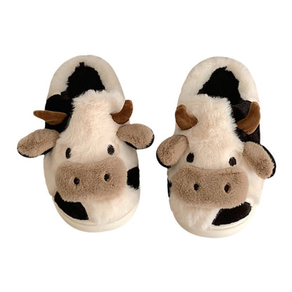 Cute Cow Animal Slipper For Women Girls Fashion Kawaii Soft Fluffy Winter Warm Slippers Woman Cartoon Milk Cow House Slippers Funny Shoes SAM71