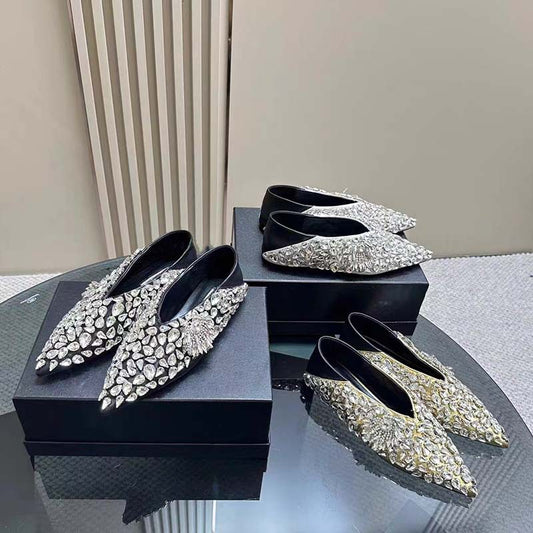 Luxurious Crystal Embellished Pointed-Toe Flats SAM790