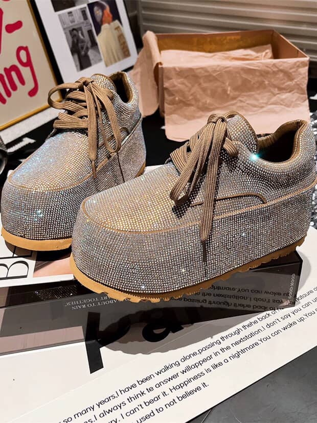 Dazzling Platform Sneakers: Black and Silver Sparkle Shoes SAM501