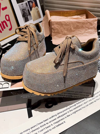 Dazzling Platform Sneakers: Black and Silver Sparkle Shoes SAM501