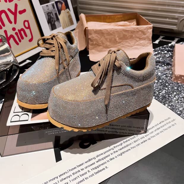 Dazzling Platform Sneakers: Black and Silver Sparkle Shoes SAM501