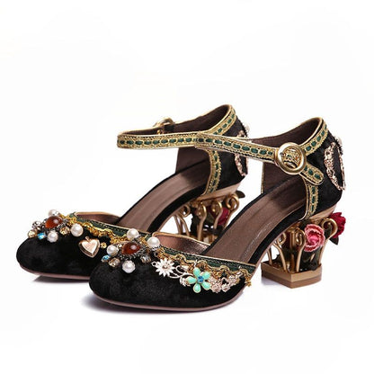 Elegant Vintage-Inspired Ankle Strap Pumps for Ladies, Ideal for Weddings, Garden Parties, and Medieval Fantasy SAM809