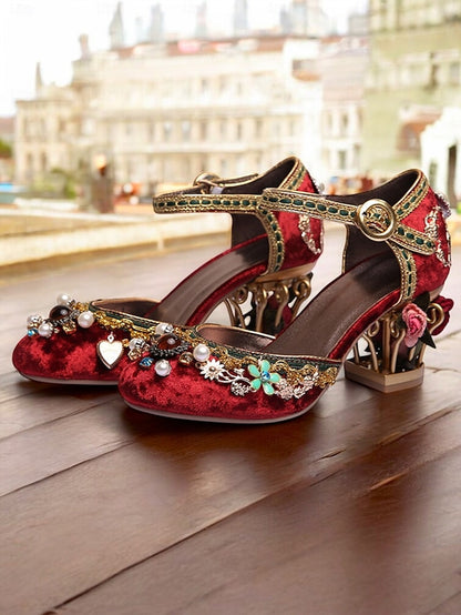 Elegant Vintage-Inspired Ankle Strap Pumps for Ladies, Ideal for Weddings, Garden Parties, and Medieval Fantasy SAM809