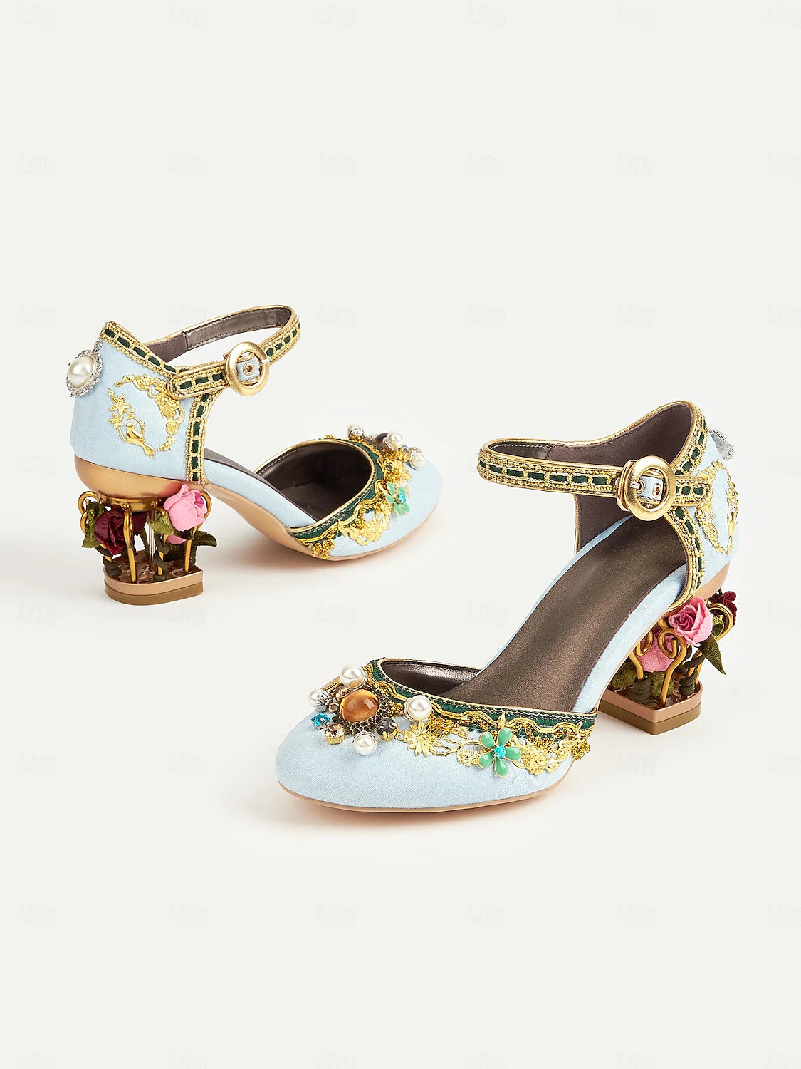 Elegant Vintage-Inspired Ankle Strap Pumps for Ladies, Ideal for Weddings, Garden Parties, and Medieval Fantasy SAM809