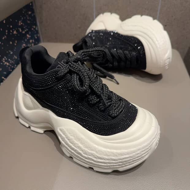 Sparkle & Shine: Women's Chunky Platform Rhinestones Sneakers SAM904