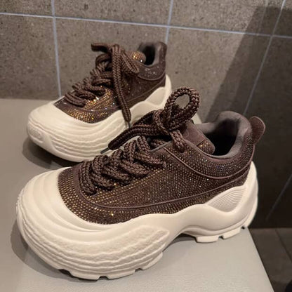 Sparkle & Shine: Women's Chunky Platform Rhinestones Sneakers SAM904