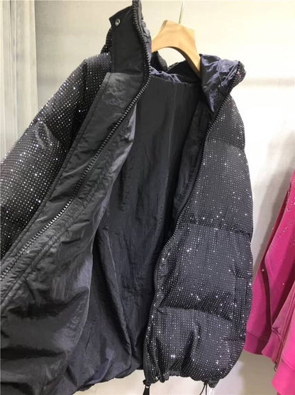 winter rhinestone bomber warm jacket coat SAM109