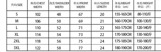 Aura Threads T-shirt size chart with measurements for sizes S through 3XL