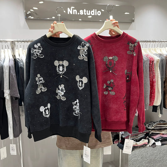 SFH  oversized new sweatshirt women autumn and winter goods heavy Mickey loose medium and long style SAM57