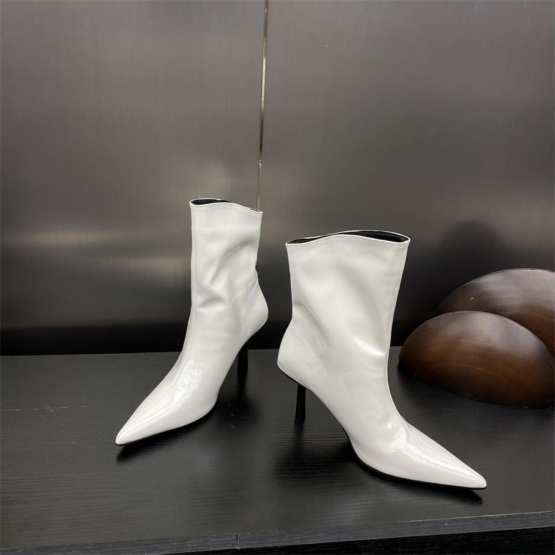 Glossy Pointed Toe Stiletto Ankle Boots SAM709