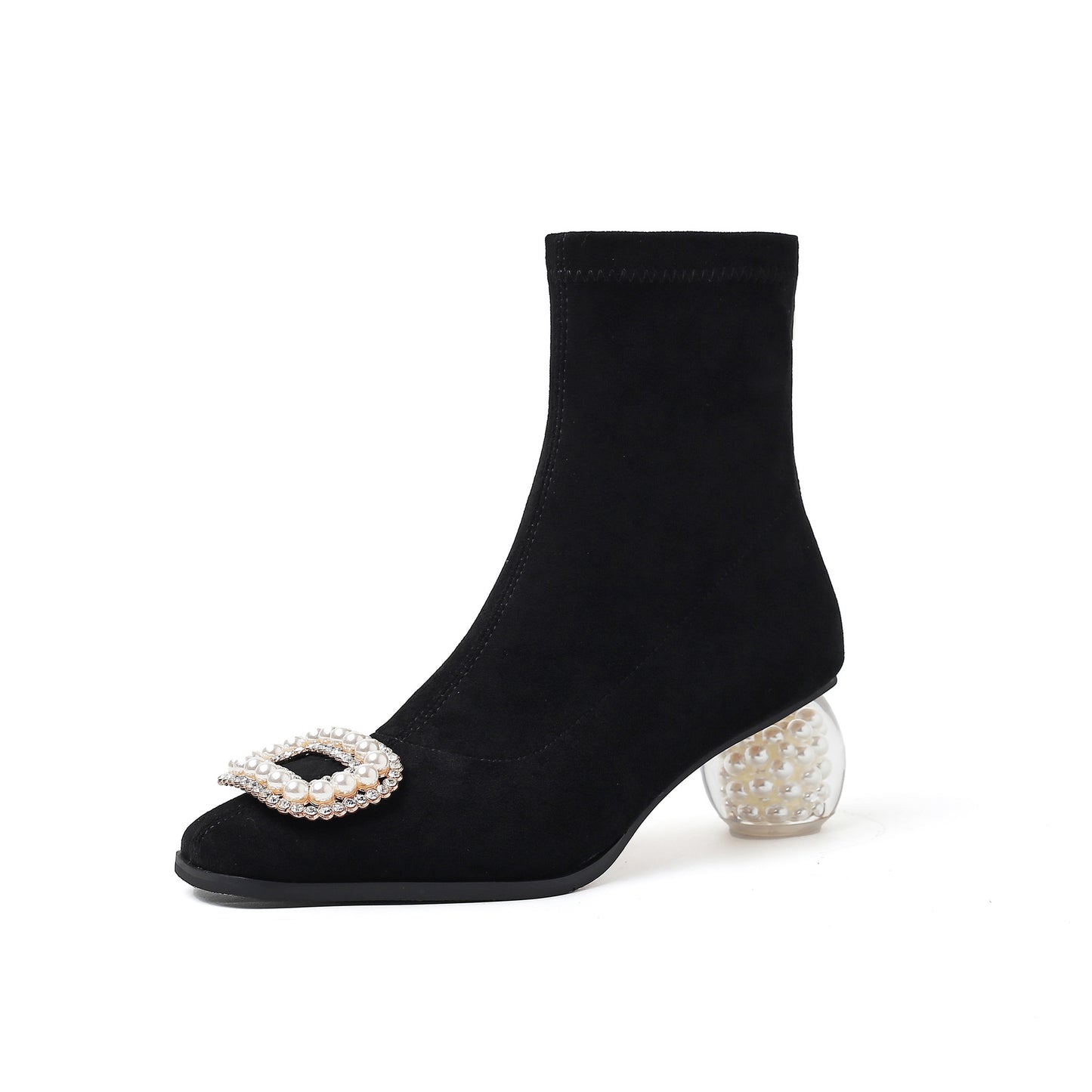 French high-heeled ankle fairy-style pearl square toe elastic boots SAM400