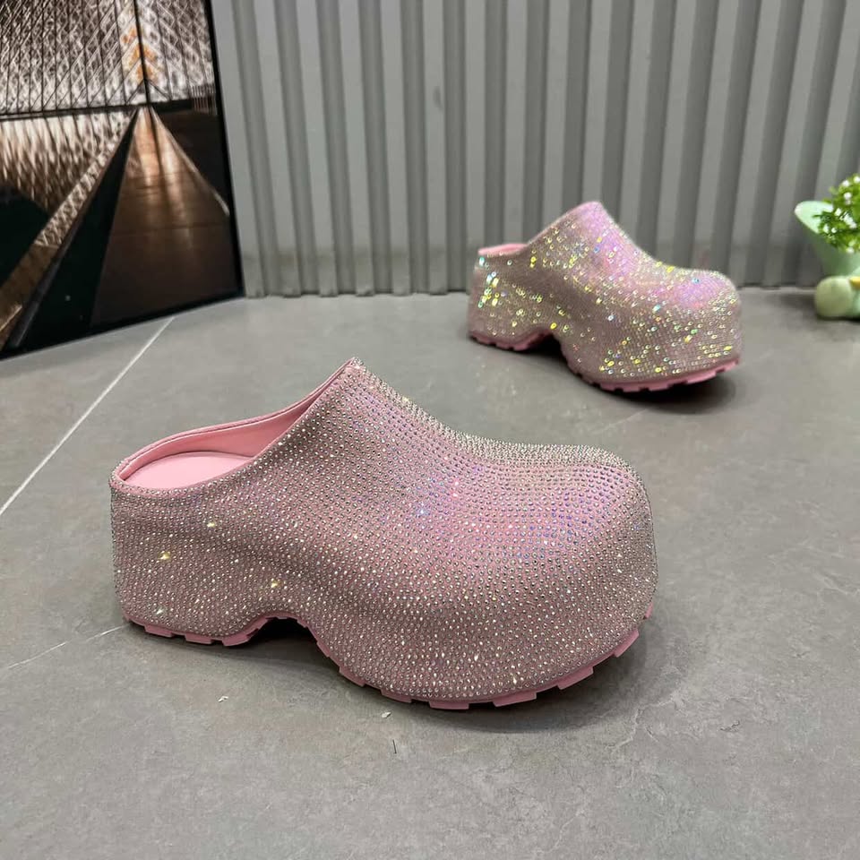 Luxury rhinestone chunky platform clogs sparkling crystal fashion shoes