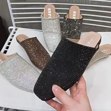SFH new model full of rhinestones, small square toe, flat bottom, lazy outer casual shoes, toe-toe half flats