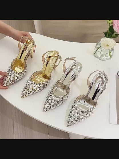 niche summer new elegant mature pointed rhinestone fashionable versatile women's shoes stiletto heel high heel sandals SAM102