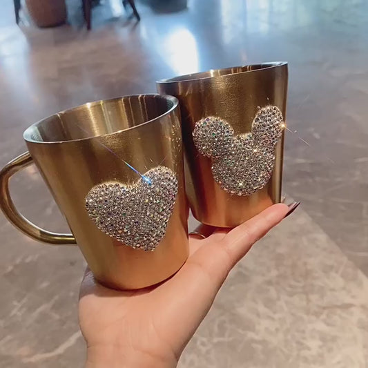 Luxury stainless steel rhinestone cup mug