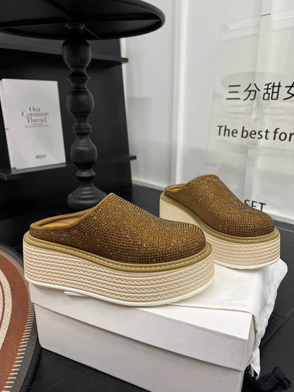Bronze gold rhinestone platform clogs with cream platform sole