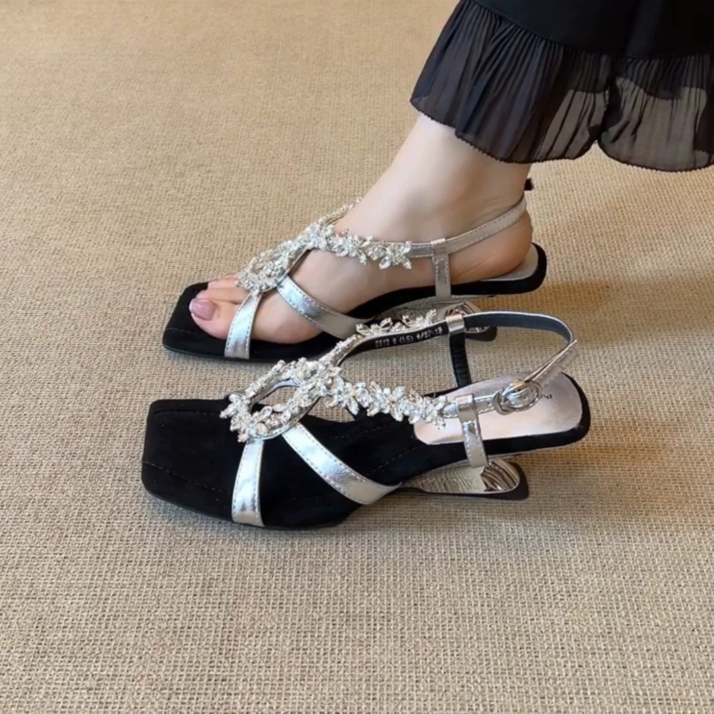 High-end gold rhinestone wedge sandals for women SAM299