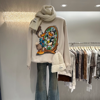 Samysfashionhouse 2024 new autumn and winter sweatshirts for women goods heavy industry cartoon Donald Duck foreign style loose mid-length tops and jackets hoodie sweatshirts trendy SAM60