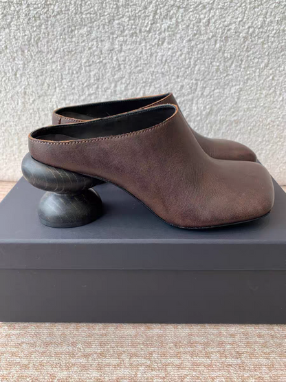 2025 new genuine leather special-shaped thick-heeled women's shoes retro shoes versatile comfortable closed-toe handmade shoes design SAM490