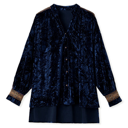 Mexican Style Wrinkled Bronzing Ethnic Style Velvet Shirt  Long-Sleeved Top for Women SAM709
