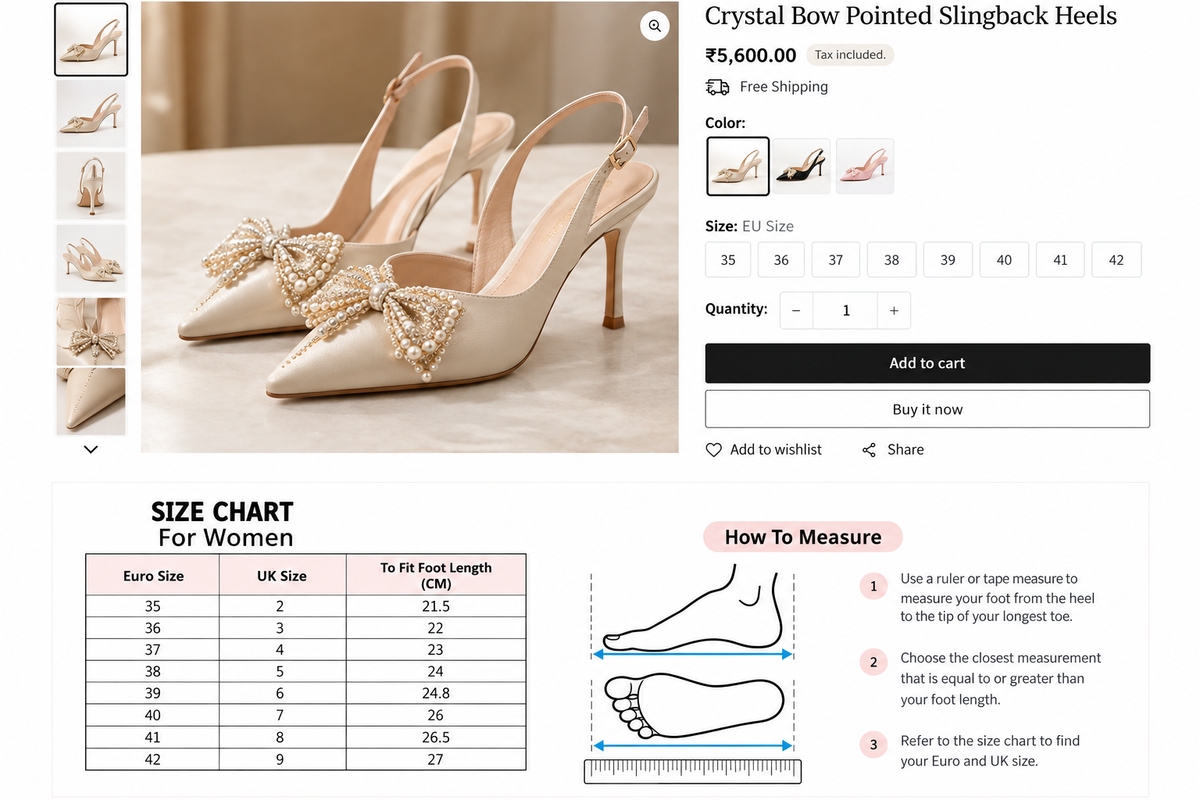 Women's shoe size chart: EU size, UK size and foot length in centimeters